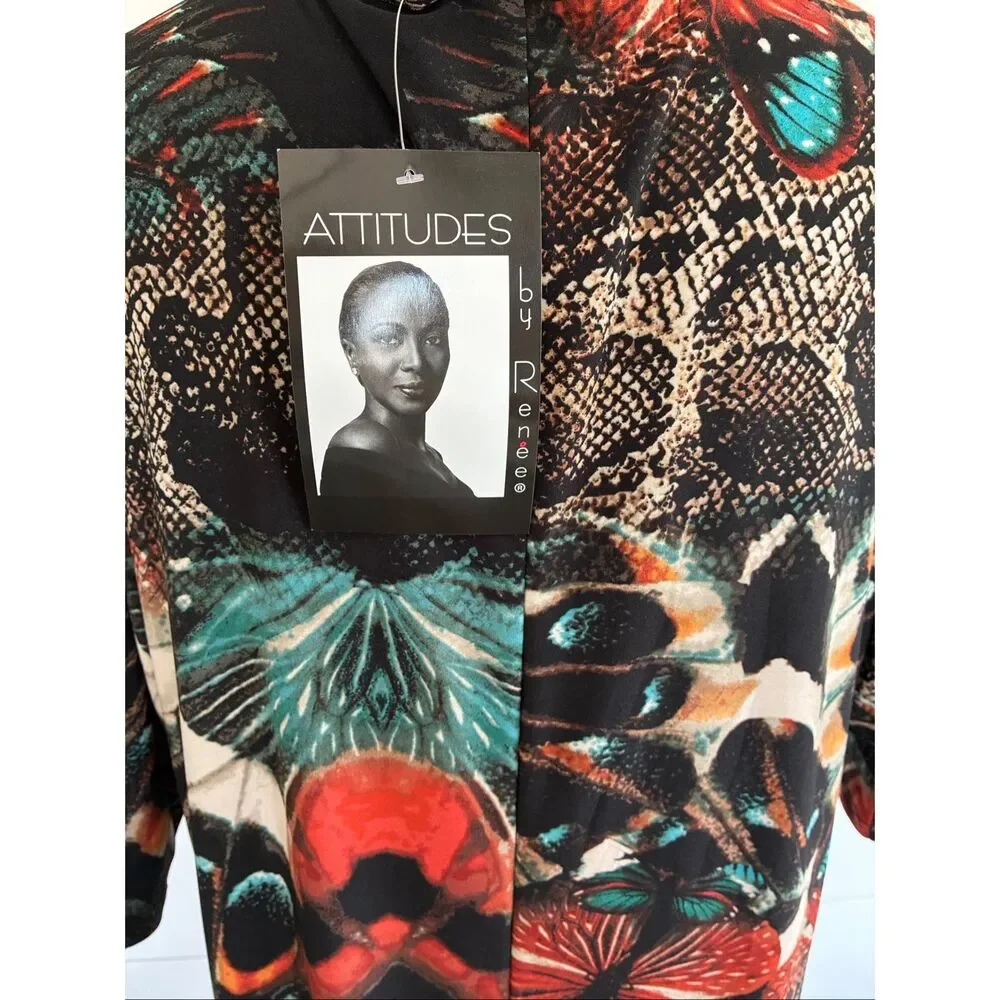 Attitudes Renee Butterfly Snake Jersey Elbow Sleeve Maxi Dress New  Sz XL - Picture 7 of 10